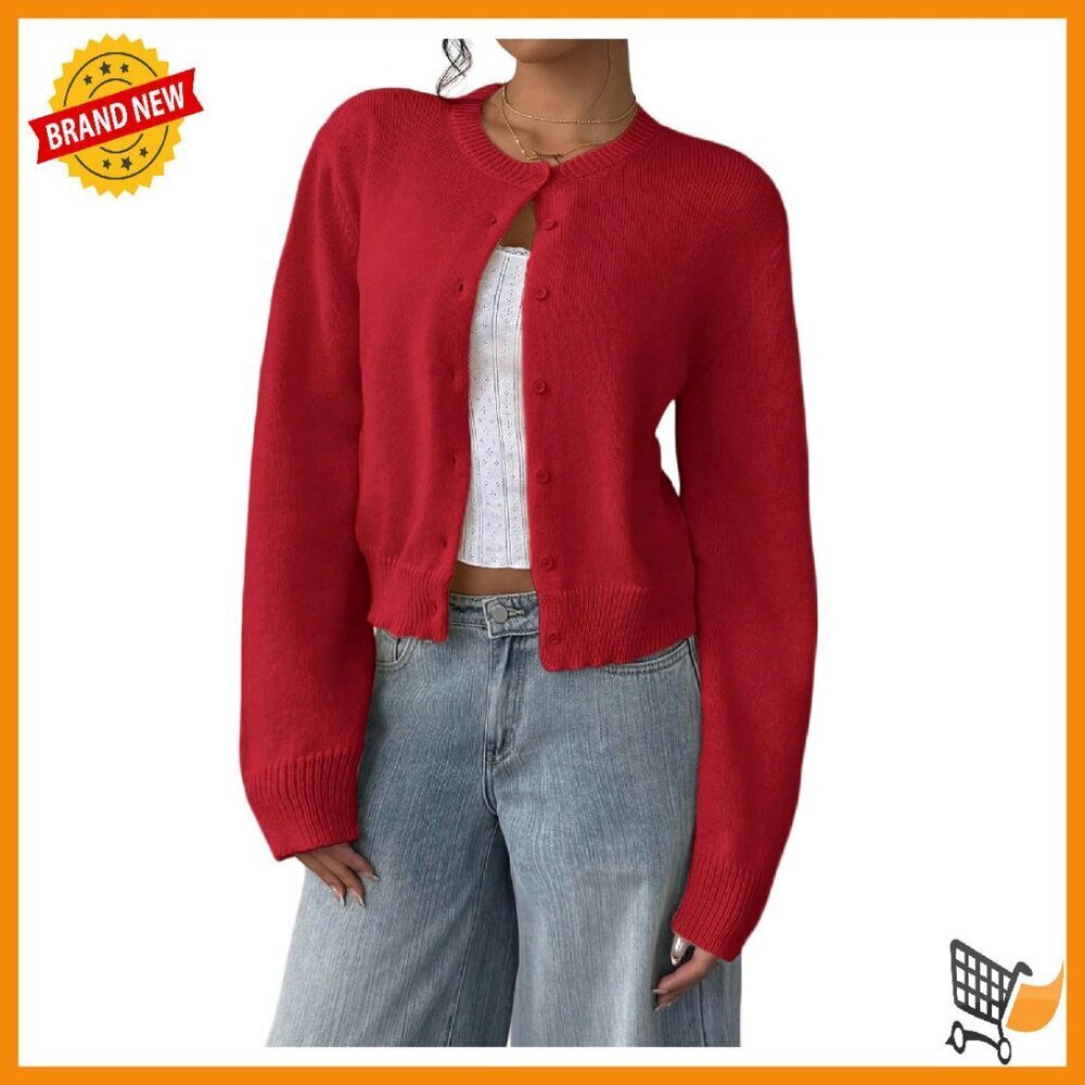 Cropped Button Down Cardigan Sweater Lightweight Fall Fashion